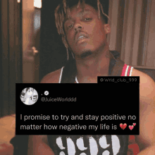 a picture of juice wrld with a quote from him