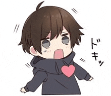 a chibi boy in a black hoodie with a heart on his chest .