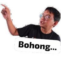 a man with glasses and a sticker that says bohong on it