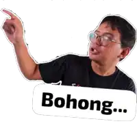 a man with glasses and a sticker that says bohong on it