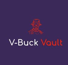 a logo for v-buck vault shows a man in a hat