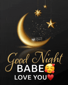 a good night babe love you greeting card with a crescent moon and stars