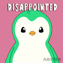 an illustration of a penguin with disappointed written below it