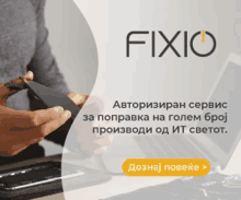 an advertisement for fixio shows a person holding a phone