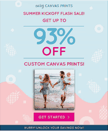 an advertisement for easy canvas prints shows a picture of a family on the beach