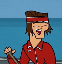 a cartoon character wearing a red jacket with a jt logo on it