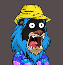 a cartoon of a monkey wearing a yellow hat and a blue shirt