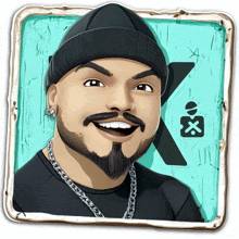 a cartoon of a man with a beard wearing a beanie and chain