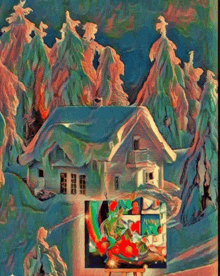 a painting of a snowy house with a sign that says pennsylvania