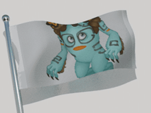 a flag with a cartoon character on it that says ' n ' on it