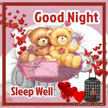 a greeting card with two teddy bears and the words good night and sleep well