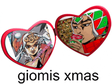 two heart shaped mirrors with the words giomis xmas written below them