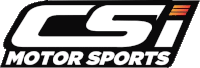 the logo for csi motor sports is black and orange