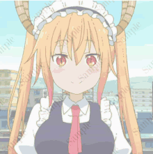 a picture of a girl with horns and a maid 's outfit