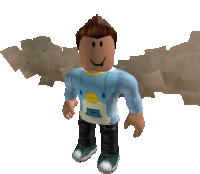 a cartoon character with wings is wearing a blue shirt with a smiley face on it