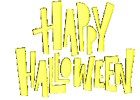 the word halloween is written in yellow on a white background