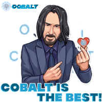 a cartoon of keanu reeves holding a heart with the words cobalt is the best