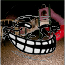 a drawing of a playground with a troll face in front of it