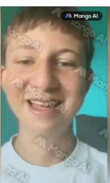a close up of a person 's face with the word mango al on the top right