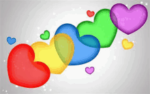 a row of colorful hearts on a white background .