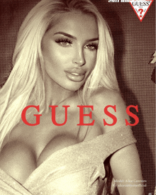 a guess ad features a blonde model