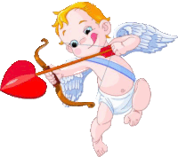 a cartoon cupid is holding a bow and arrow with a heart in his hand