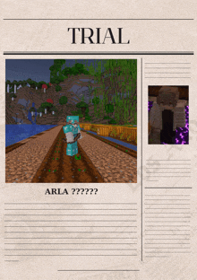 a newspaper article about a trial with a minecraft character