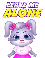 a cartoon bunny says leave me alone with a pink bow
