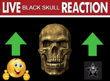 a live black skull reaction sign with smiley faces