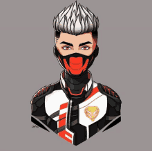 a cartoon drawing of a man wearing a mask and a motorcycle jacket .