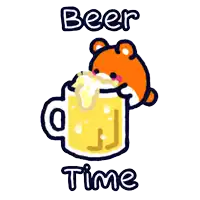 a cartoon of a bear holding a mug of beer with the words beer time above it