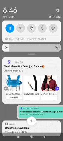 a screenshot of a cell phone displaying a notification that says check these hot deals just for you