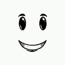 a black and white drawing of a smiling face with black eyes and a white mouth .