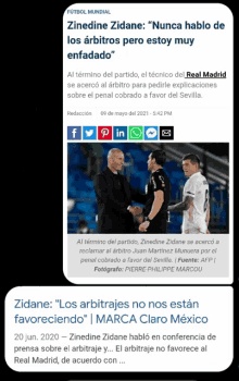 a screenshot of a news article titled zinedine zidane