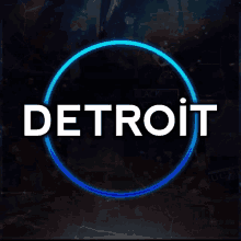 the word detroit is in a blue circle