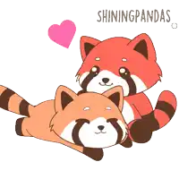 two red pandas are laying on top of each other with a pink heart behind them and the words shiningpandas below them