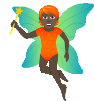 a fairy in an orange leotard is holding a magic wand