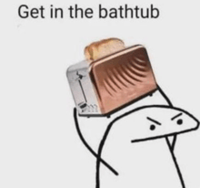 a cartoon character is holding a toaster with bread on it .