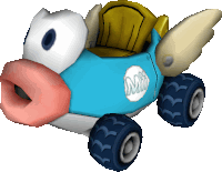 a blue and white cartoon car with the word wii on the side