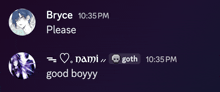 a screenshot of a chat with bryce and nami