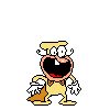 a pixel art drawing of a cartoon character with a big mouth and a hat .