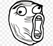 a black and white drawing of a rage face with a surprised look on its face .