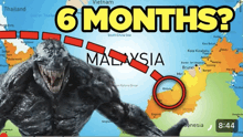 a monster standing in front of a map that says " 6 months "