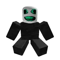 a roblox character with green eyes and a white head