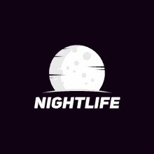 a logo for nightlife with a crescent moon