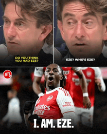 a soccer player wearing a red and white jersey that says eze
