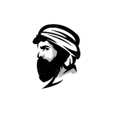 a black and white silhouette of a man with a beard and turban .