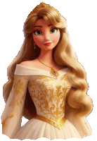 a cartoon princess wearing a white and gold dress and a tiara