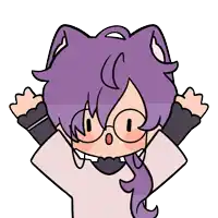 a cartoon character with purple hair and glasses