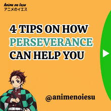 a poster that says 4 tips on how perseverance can help you with a picture of a man holding a knife